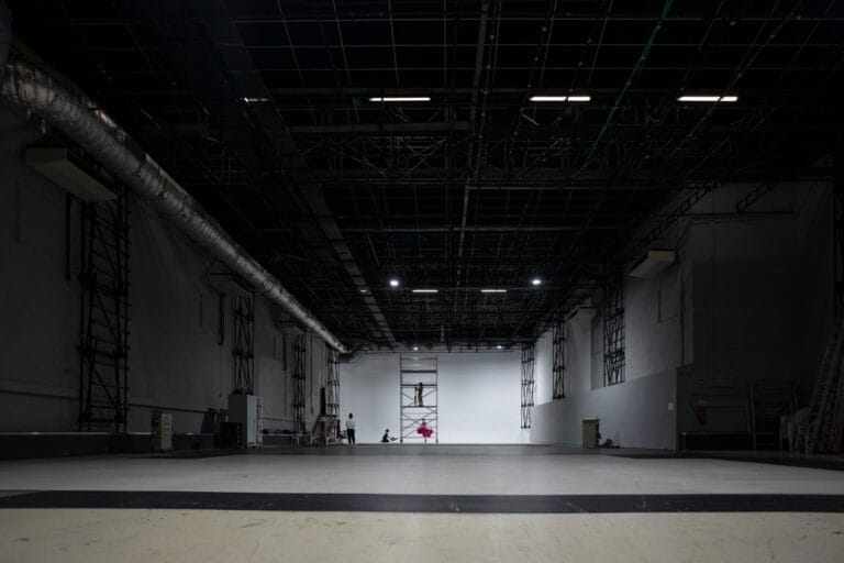 Shoot under way in Show Reel Studio 3, Lisbon, with technical crew and film lighting
